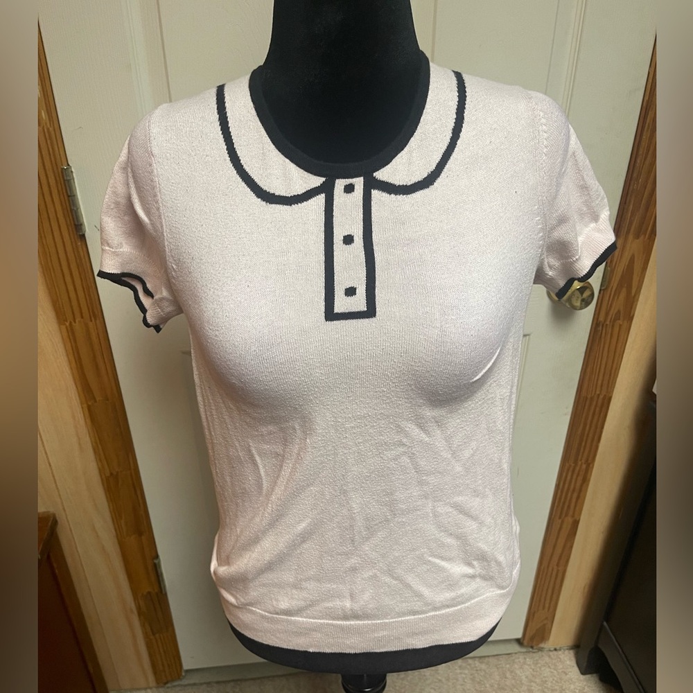 Elle Pale Pink and Black Short Sleeve Sweater